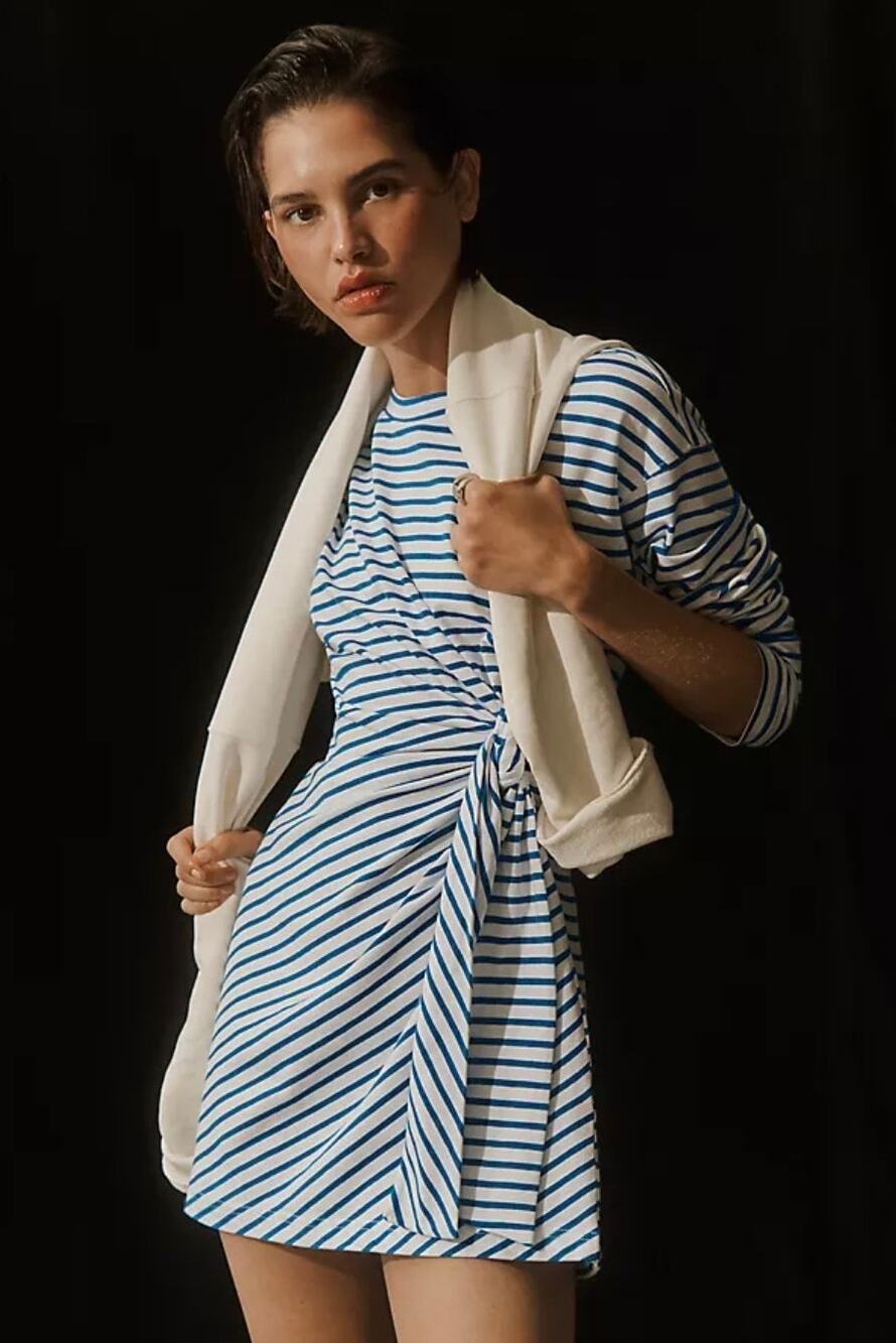NWT Anthropologie Daily Practice Striped Long-Sleeve Wrap Mini Dress Medium